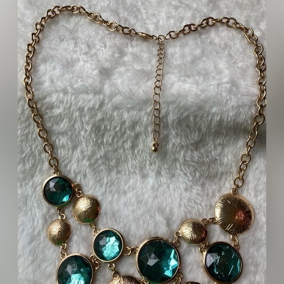 Teal & Gold Tone Bib Necklace - Picture 3 of 7